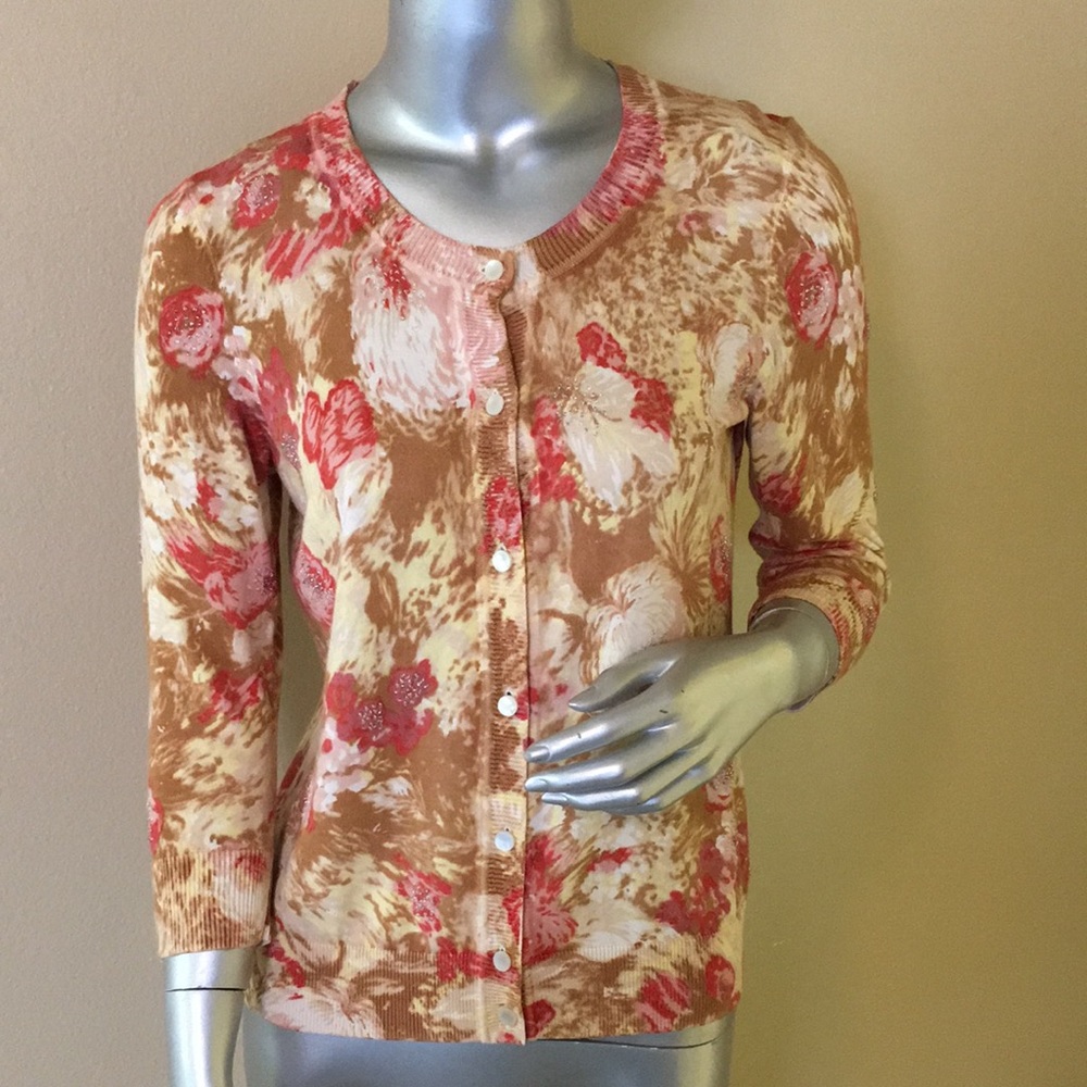 TALBOTS | Petites Floral Beaded Cardigan Sweater